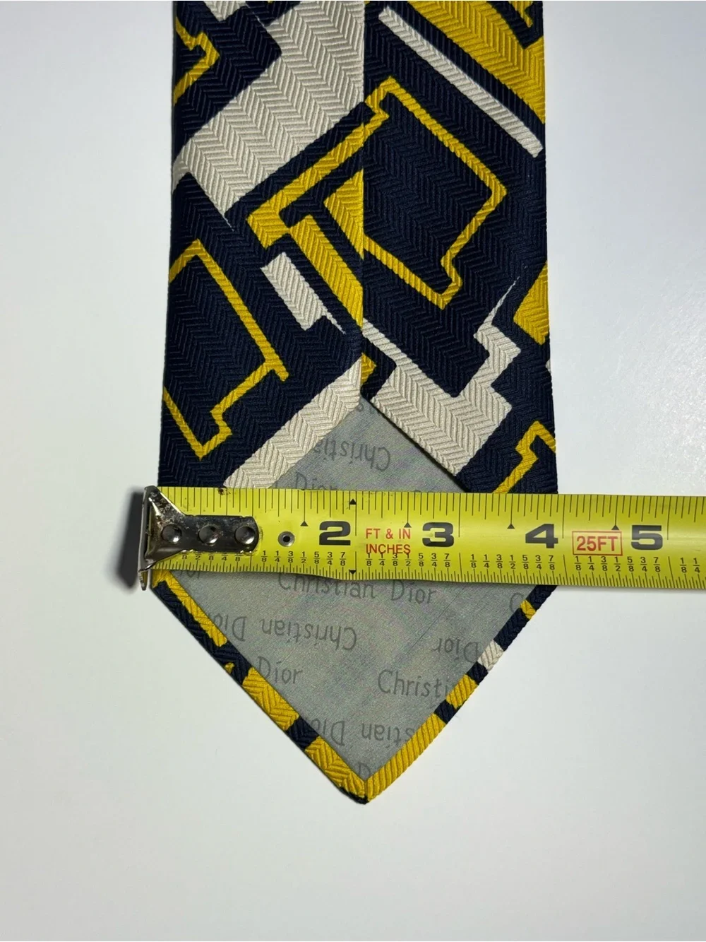 Christian Dior Men’s Yellow & Blue Geometric 100% Silk Tie